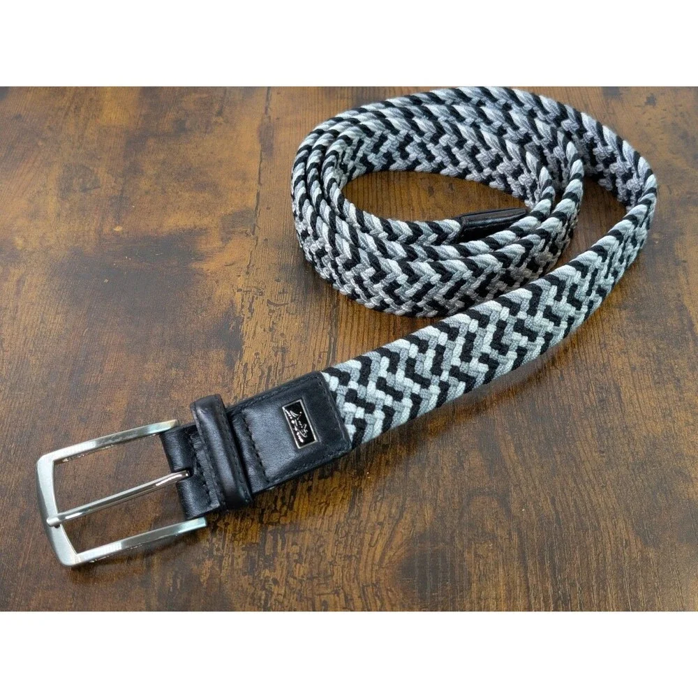 Greg Norman Black, Gray & White Stretchy Web Golf Belt - Men's Size 46